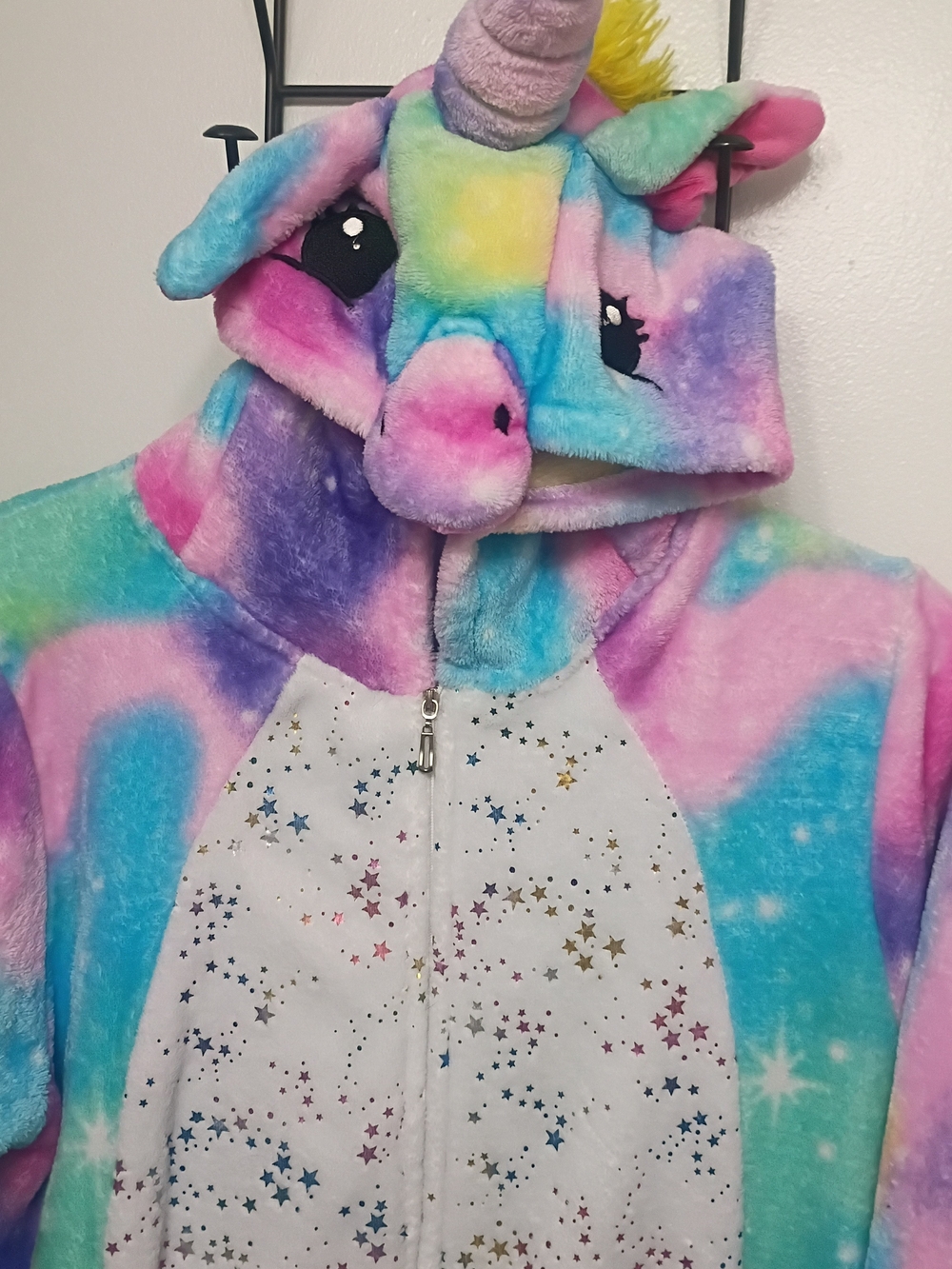 Plush Pastel Unicorn Hooded Jumpsuit - Multicolor